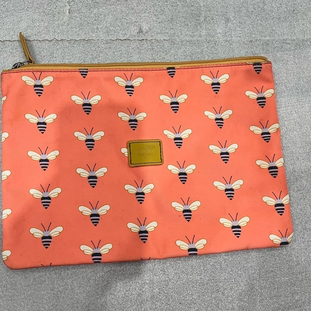 Fossil Coral Bee Print PVC Makeup Pouch